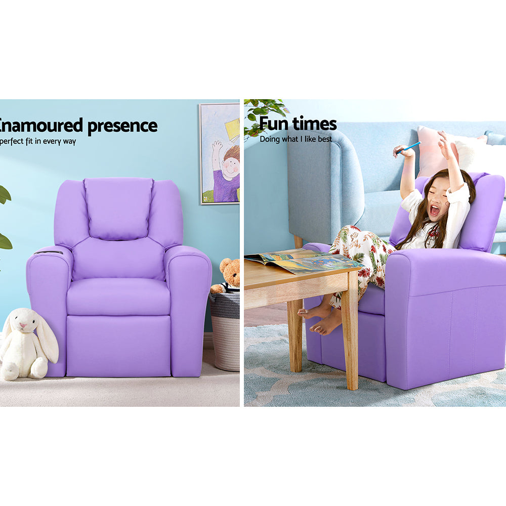 KEEZI KIDS PU LEATHER RECLINER - PURPLE