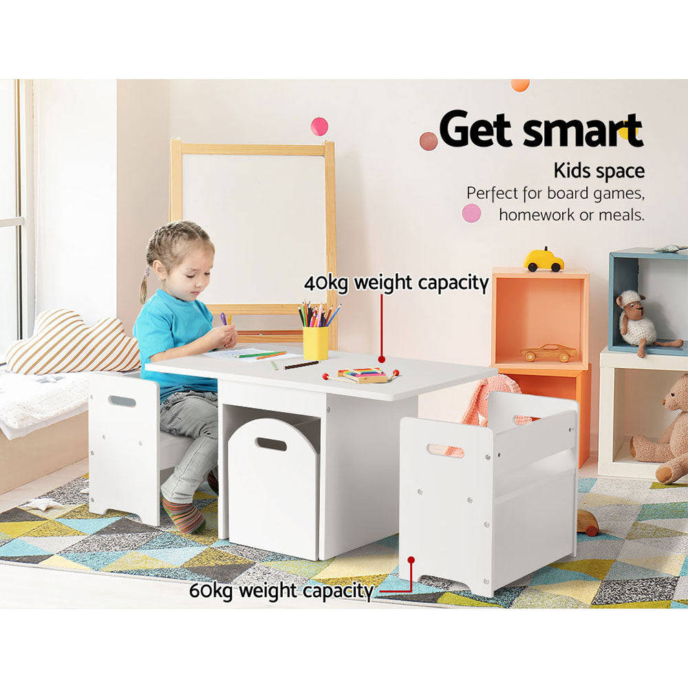 KEEZI 3PCE STORAGE ACTIVITY TABLE CHAIRS SET