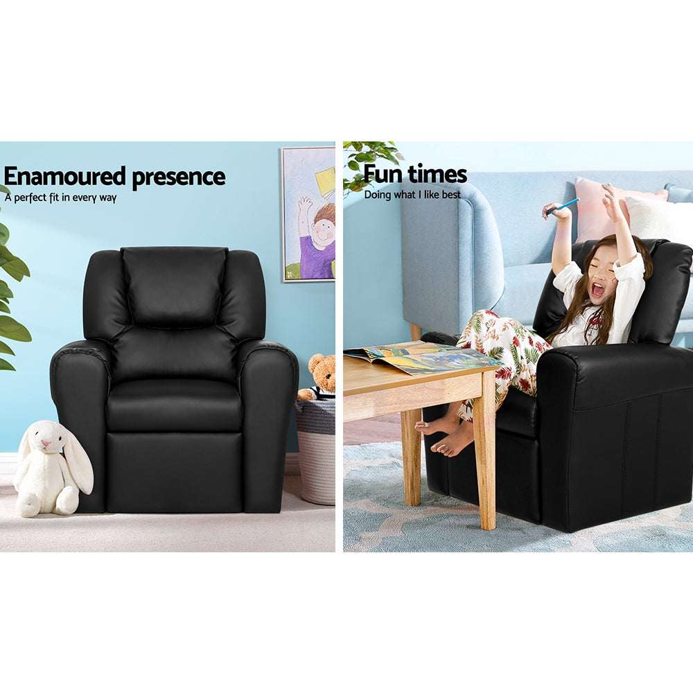 KEEZI KIDS PU LEATHER RECLINER - BLACK