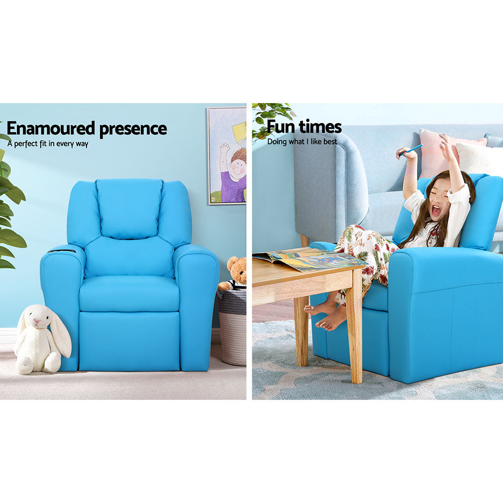 KEEZI KIDS PU LEATHER RECLINER - BLUE