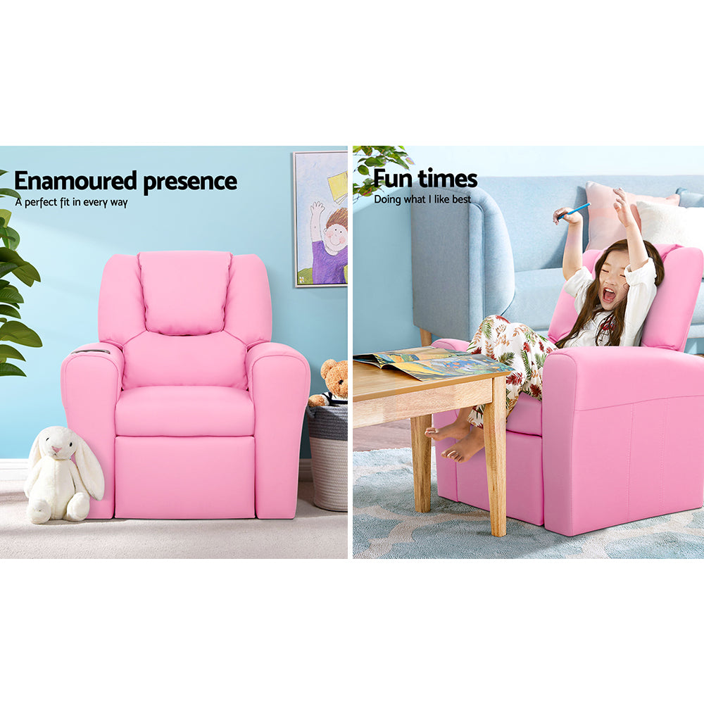 KEEZI KIDS PU LEATHER RECLINER - PINK